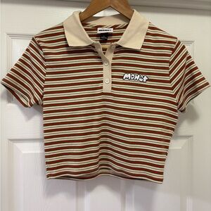 Monet Crop Polo - Brown and Cream Stripes